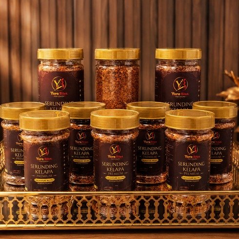 Presentasi hadiah dan retail Yura Bites Serunding Kelapa Premium