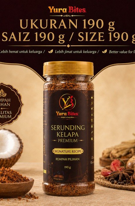 Kemasan Serunding Kelapa Premium 190 gram Yura Bites