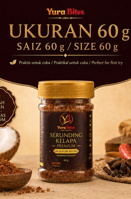 Kemasan Serunding Kelapa Premium 60 gram Yura Bites