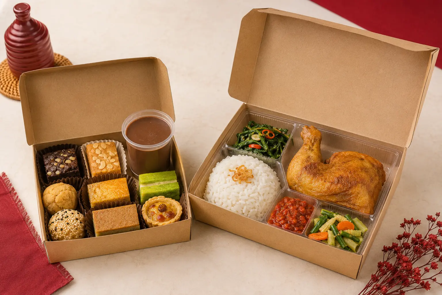 Contoh sajian Snack Box dan Nasi Box Yura Bites